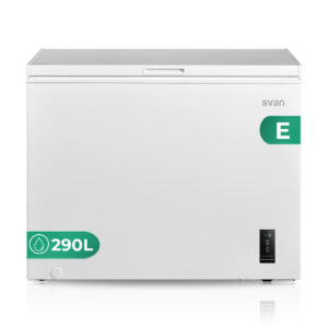 Congelatore orizzontale Svan, ciclico. Capacità 290L, Classe E. Dimensioni: 85cm 111,5cm 67cm. Colore: Bianco, Controllo con display.