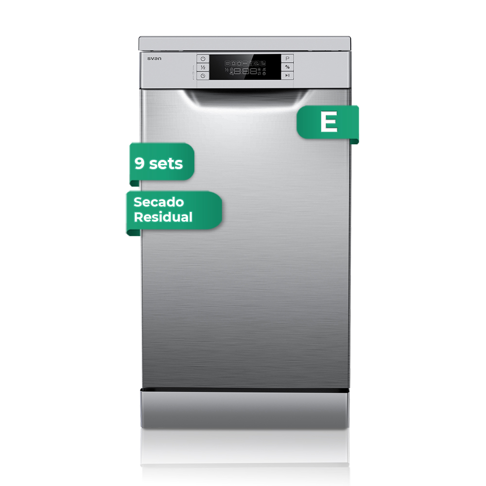 Lave-vaisselle Svan 9sets E 84,5cm 44,8cm 61cm 61cm Acier inoxydable Display 2B 7P Residual Dry Medium Load