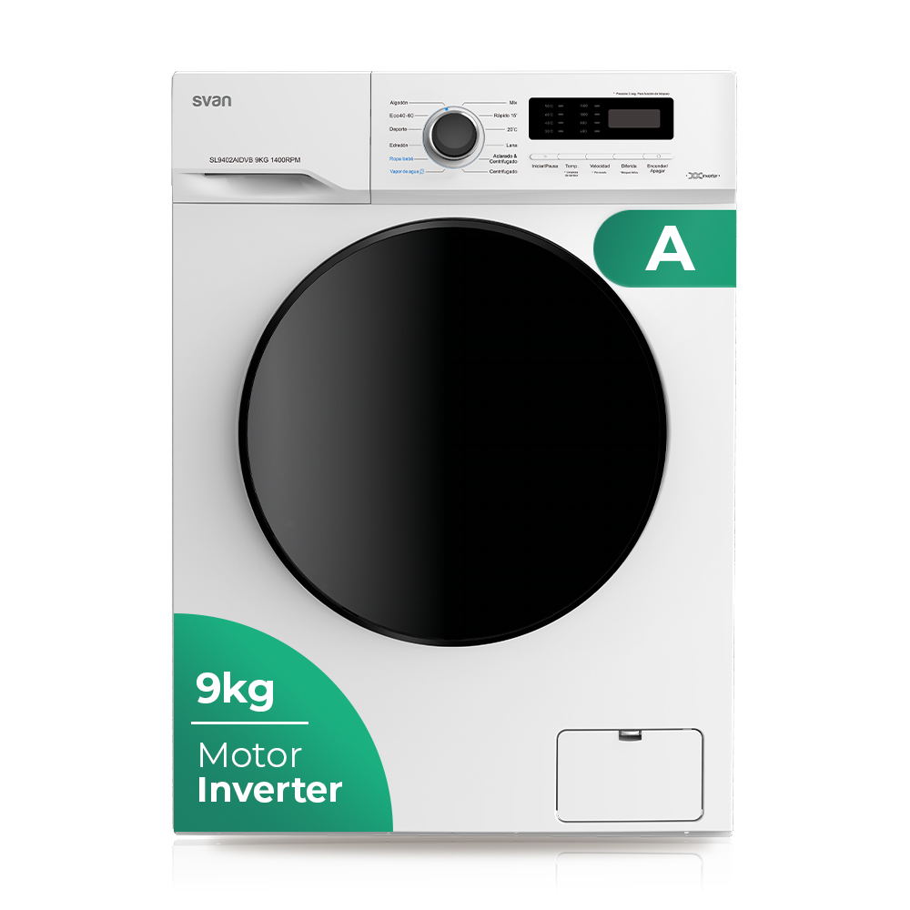 Lave-linge Svan 9kg 1400rpm A 85cm 59,5cm 60cm Blanc Ecran Inverter