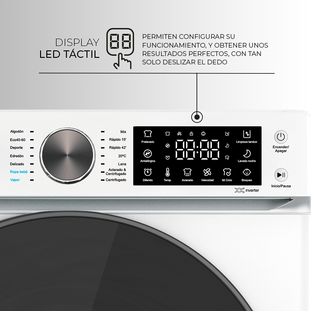 Lavadora Svan 10kg 1400rpm C 85cm 59,5cm 60cm Blanco DisplayTáctil Inverter Vapor MiCiclo T.Diamante - immagine 2