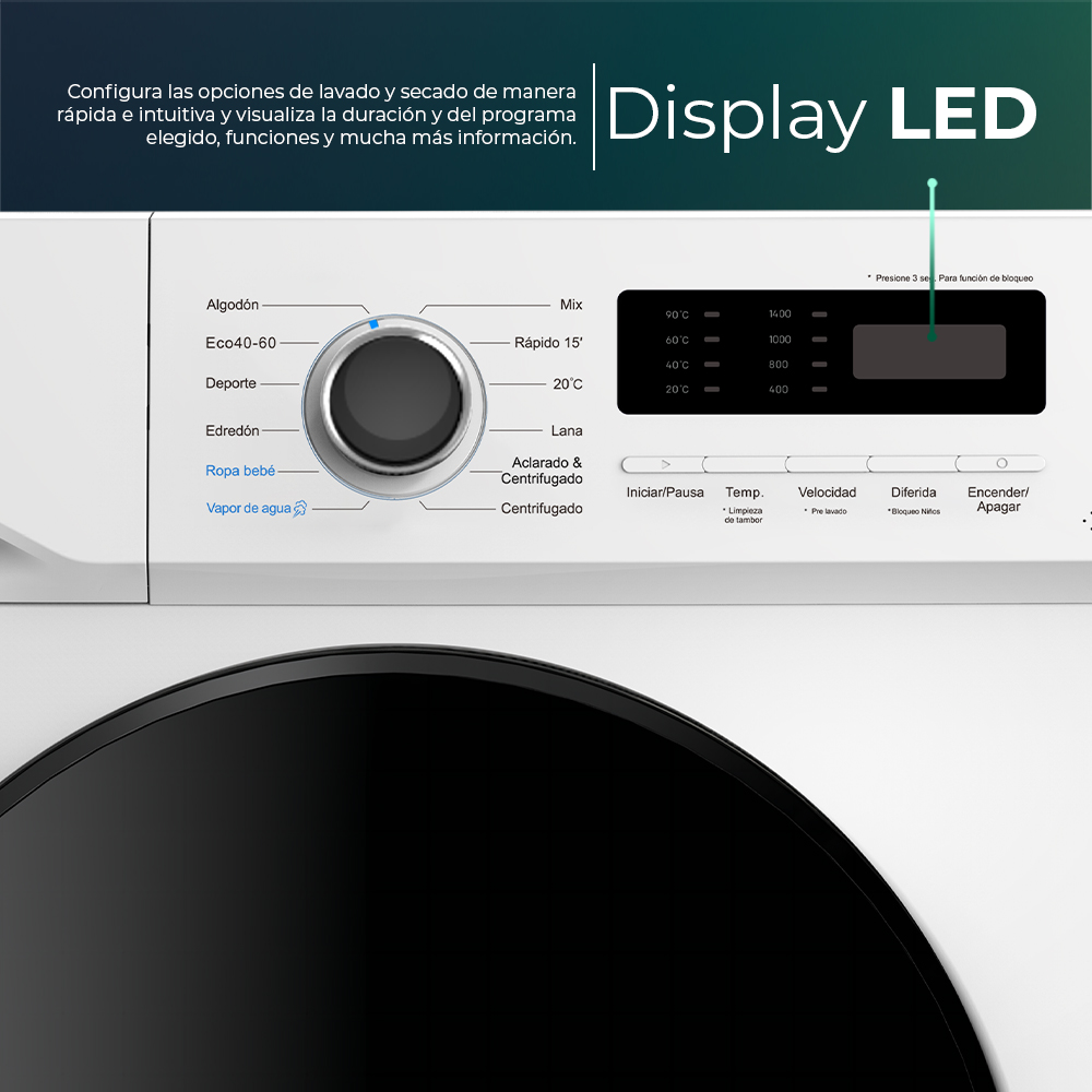 Lavadora Svan 9kg 1400rpm A 85cm 59,5cm 60cm Blanco Display Inverter – Image 3