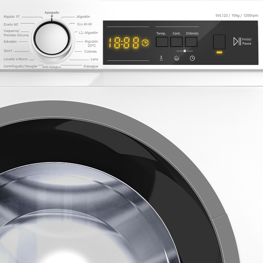Lavadora Svan 10kg 1200rpm D 84,5cm 59,7cm 58,2cm Blanco Display Antialérgico Puerta XXL T.Perla – Image 2