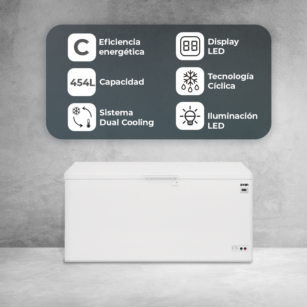 Congelador horizontal Svan Dual Cooling 454L C 84cm 149,2cm 74,3cm Blanco Display 2C – Image 6