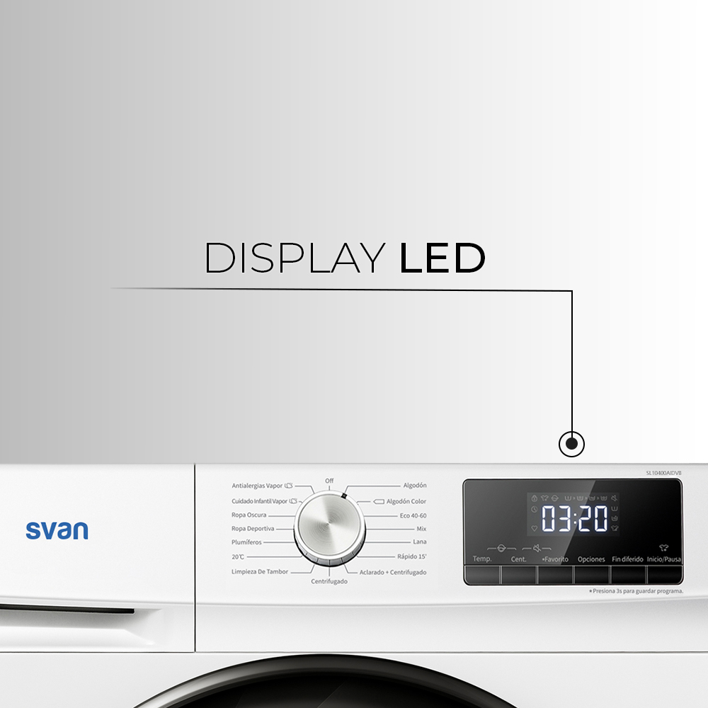 Lavadora Svan 10kg 1400rpm A 84,5cm 59,5cm 63,5cm Blanco Display Inverter Vapor MiCiclo T.Waterdrop – Image 6