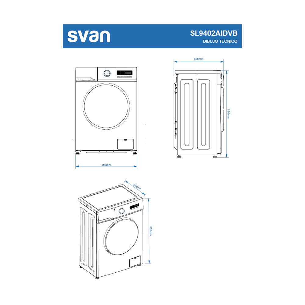 Lavadora Svan 9kg 1400rpm A 85cm 59,5cm 60cm Blanco Display Inverter – Image 8